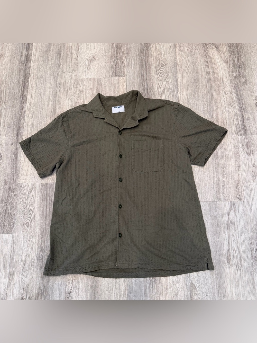 Old Navy Olive Green Textured Camp Collar Button Up Shirt Size Large